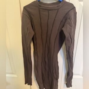 Brown Ribbed Long Sleeve Top